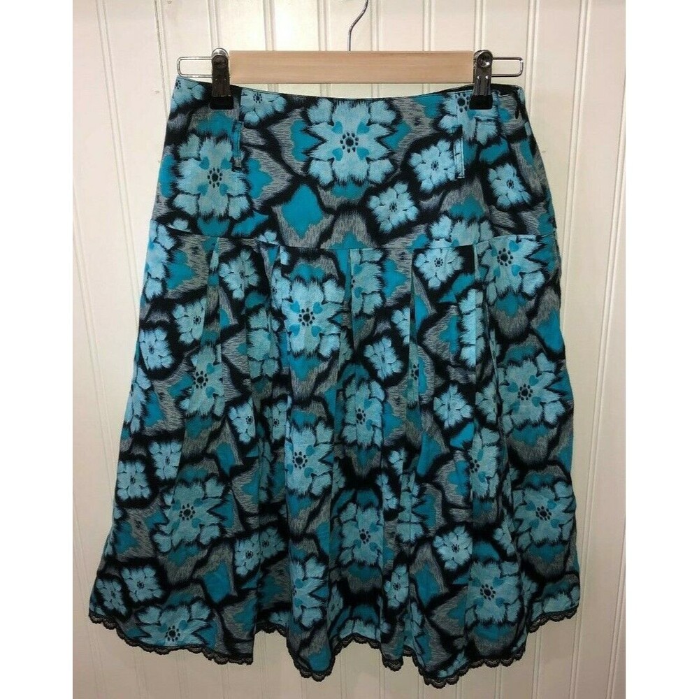Linea Domani Skirt  Pleated Floral Side Zipper Lace Trim 4